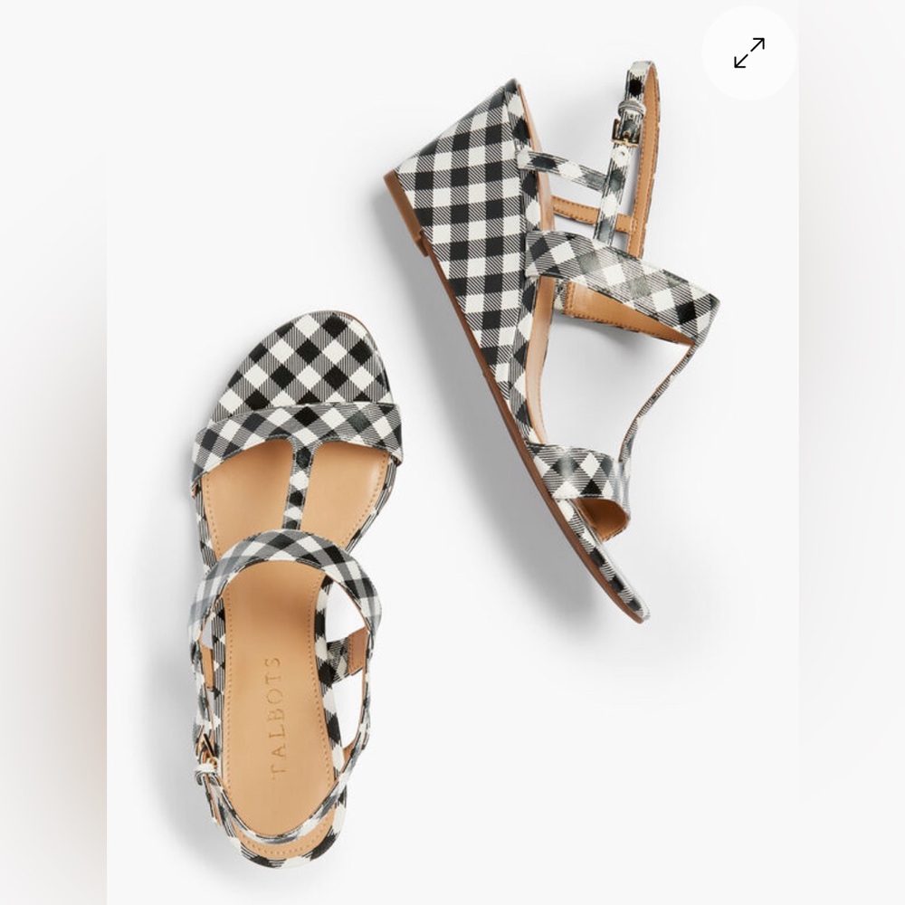 Talbots Royce T-Strap Black & White Gingham Wedge Sandals Size 9 Shoes